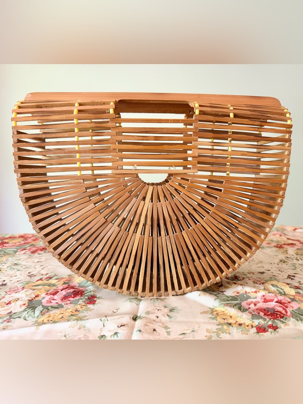 Vintage Bamboo Slat Ark Bag Half Moon Bird Cage Clutch Handbag Taiwan ROC